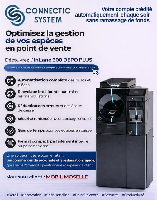 InLane 300 DEPO PLUS - Gestion automatique des espèces en point de vente - Connectic System